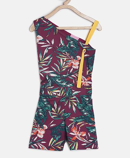 Tales & Stories Tropical Print Sleeveless Jumpsuit - Purple