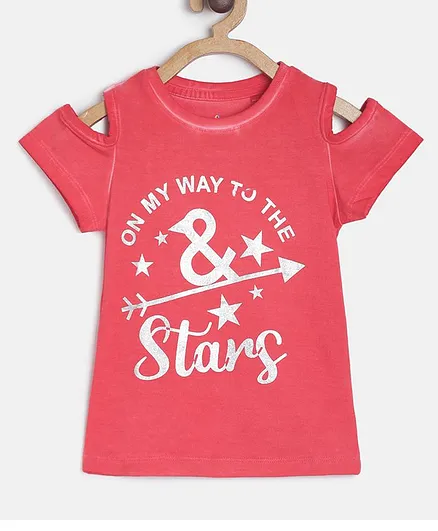 Tales & Stories Short Sleeves Cold-Shoulder & Print T-shirt - Red