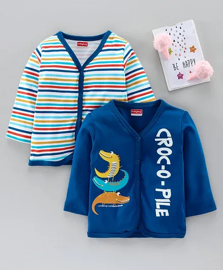 Babyhug Full Sleeves 100% Cotton Vest Crocodile Print Pack of 2 - Blue