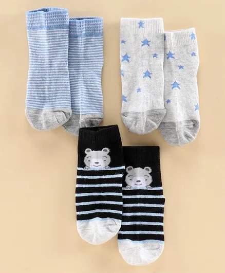 Mustang Ankle Length Socks Bear & Star Design Pack of 3 - Blue Grey