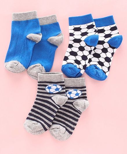 Mustang Ankle Length Socks Pack of 3 - Grey Blue