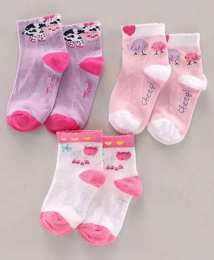 Mustang Ankle Length Socks Pack of 3 - Pink