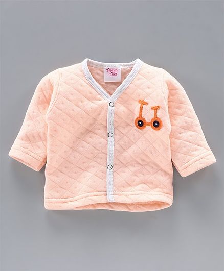 Tappintoes Full Sleeves Quilted Winter Wear Vest Goggles Patch - Peach