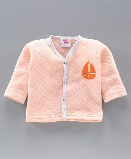 Tappintoes Full Sleeves Quilted Winter Wear Vest Boat Patch - Peach