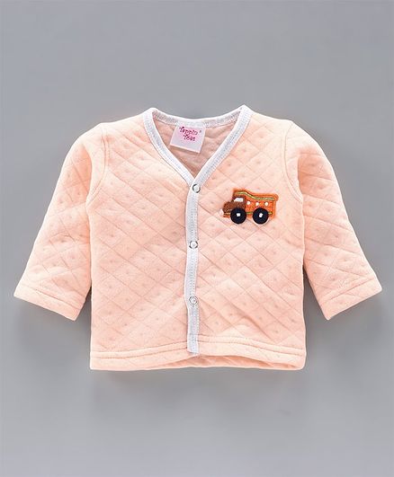 Tappintoes Full Sleeves Quilted Winter Wear Vest Star Patch - Peach