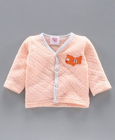 Tappintoes Full Sleeves Quilted Winter Wear Vest Aeroplane Patch - Pink