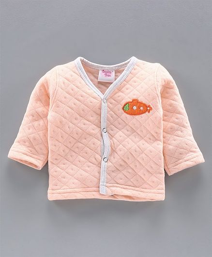 Tappintoes Full Sleeves Quilted Winter Wear Vest Aeroplane Patch - Peach
