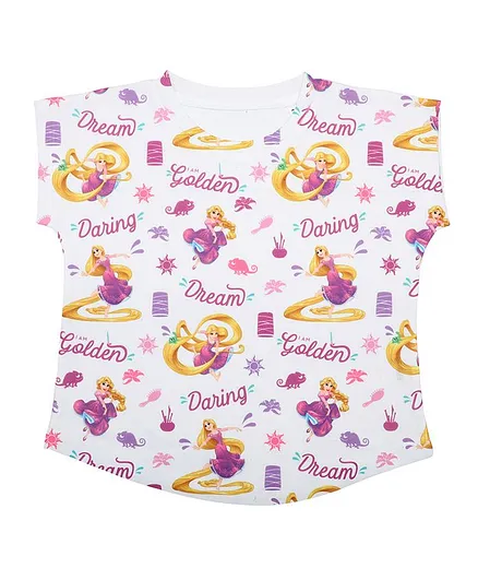 Disney By Crossroads Short Sleeves Rapunzel Printed Top - White