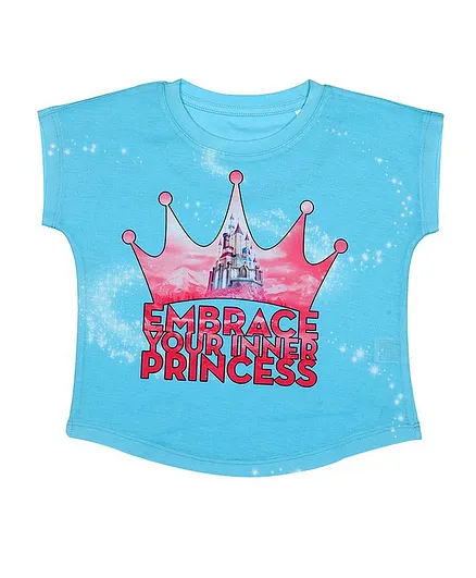 Disney By Crossroads Short Sleeves Disney Princess Printed Top - Sky Blue