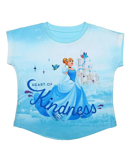 Disney By Crossroads Short Sleeves Princess Cinderella Printed Top - Sky Blue
