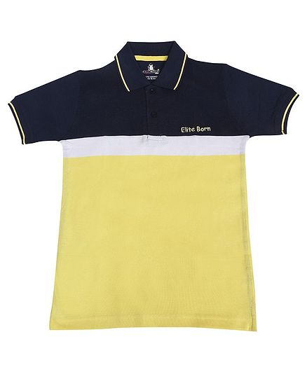 Crazy Penguin Color Block Half Sleeves Polo Neck Tee - Yellow