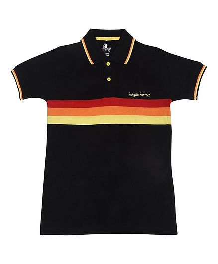 Crazy Penguin Color Block Half Sleeves Polo Neck Tee - Black