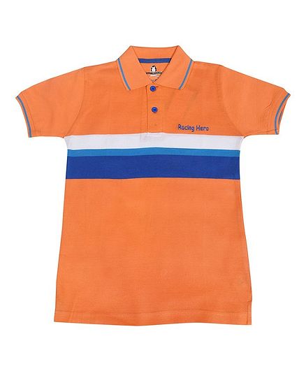 Crazy Penguin Color Block Half Sleeves Polo Neck Tee - Orange