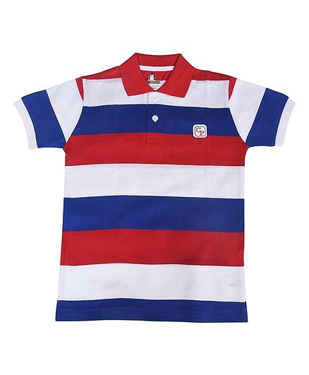 Crazy Penguin Striped Half Sleeves Polo Neck Tee - Multi