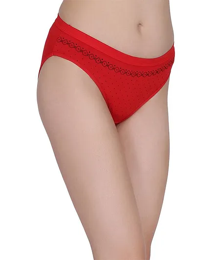 Fashiol Women Seamless Stretchable Printed Panties- Red