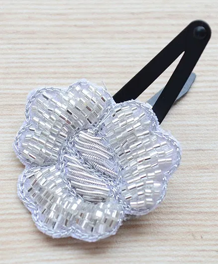 Pretty Ponytails Ethnic Bead & Zardozi Statement Hair Clip - Silver