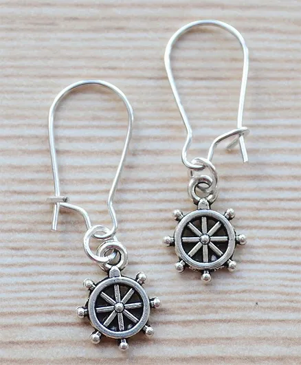 Pretty Ponytails Oxidized Nautical Wheel Hoop Earrings - Silver