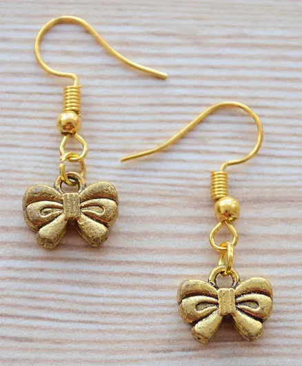 Pretty Ponytails Bow Drop Earrings - Golden