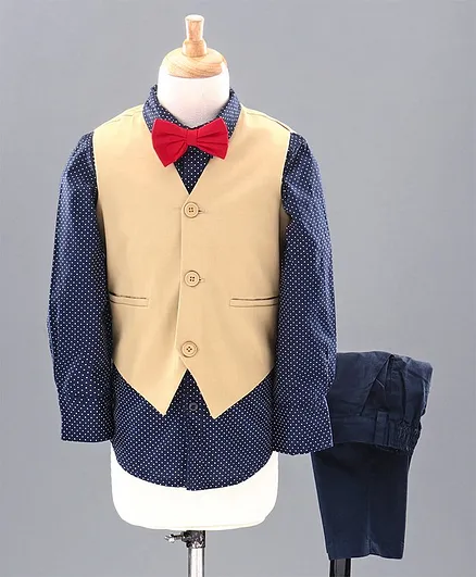 Babyhug Full Sleeves 3 Piece Party Suit - Navy Blue