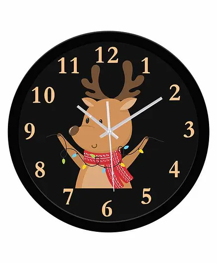 WENS Non-Ticking Silent Wall Clock Reindeer Print - Black