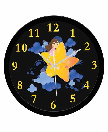 WENS Non-Ticking Silent Wall Clock Star Night Print - Black