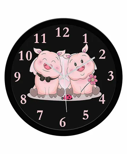 WENS Non-Ticking Silent Wall Clock Pigs Print - Black