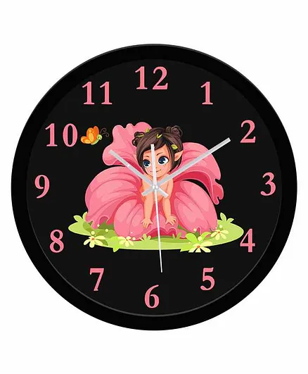 WENS Non-Ticking Silent Wall Clock Girl Print - Black
