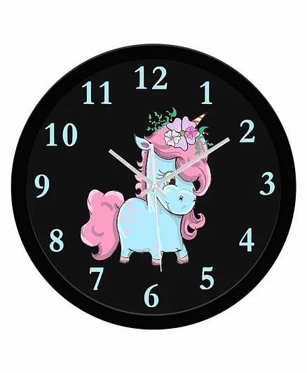 WENS Non-Ticking Silent Wall Clock Unicorn Print - Black