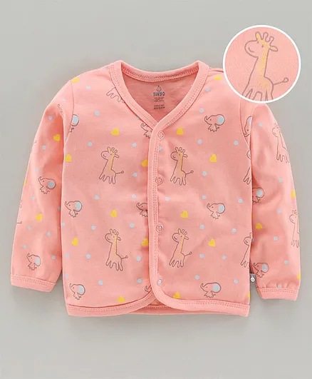 Tinyo Full Sleeves Vest Giraffe Print - Peach