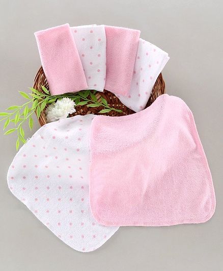 Babyhug Wash Cloths Dot Print Pack of 6 - Pink White