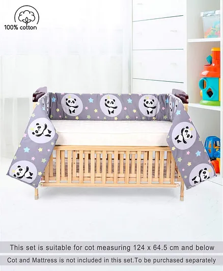 Babyhug 100% Cotton Cot Bumper Panda Print Regular - Grey (Cot not Included)