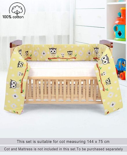 Babyhug Crib Bumper Owl Print Large - Yellow (Cot not Included)