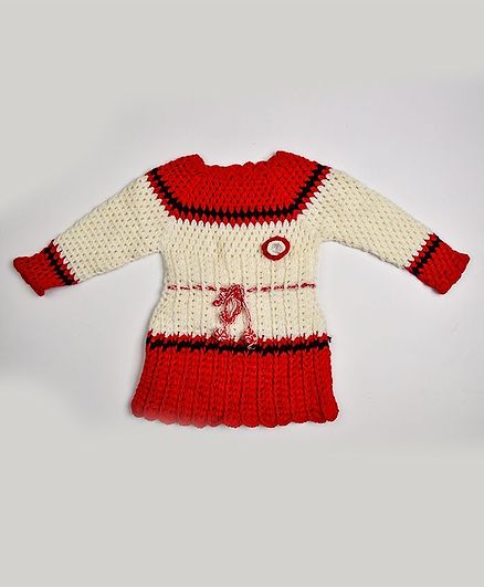 My Meo Dual Shade Full Sleeves Dress - Red & White