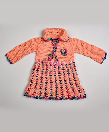 My Meo Full Sleeves Collared Winter Dress - Peach