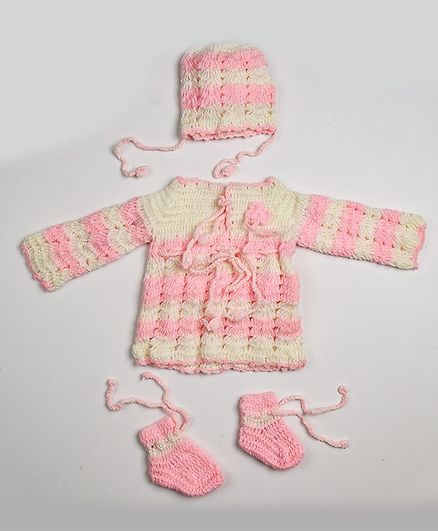 My Meo Dual Color Full Sleeves Sweater Set - Pink