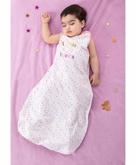 Mi Arcus Organic Cotton Baby Sleeping Bag Unicorn Print - White Pink