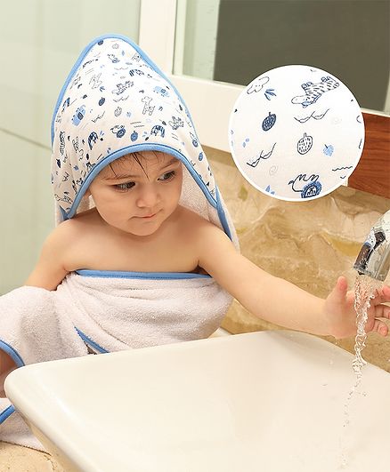 Mi Arcus Organic Cotton Hooded Towel with Mitten - Bright White