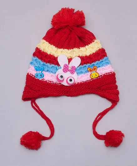 TMW Kids Bunny Design Striped Cap - Maroon