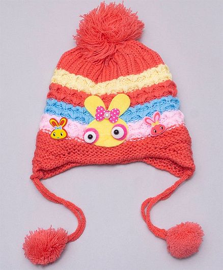 TMW Kids Bunny Design Striped Cap - Orange