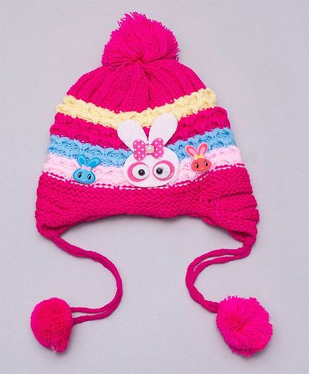 TMW Kids Bunny Design Striped Cap - Dark Pink