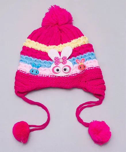 TMW Kids Bunny Design Striped Cap - Dark Pink