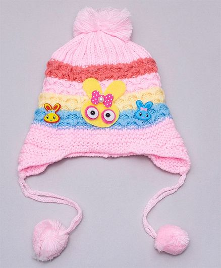 TMW Kids Bunny Design Striped Cap - Light Pink