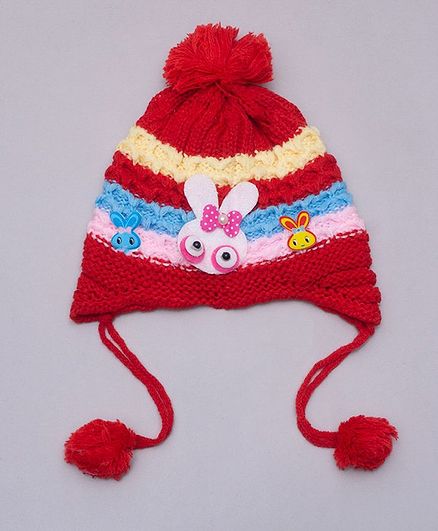 TMW Kids Bunny Design Striped Cap - Red