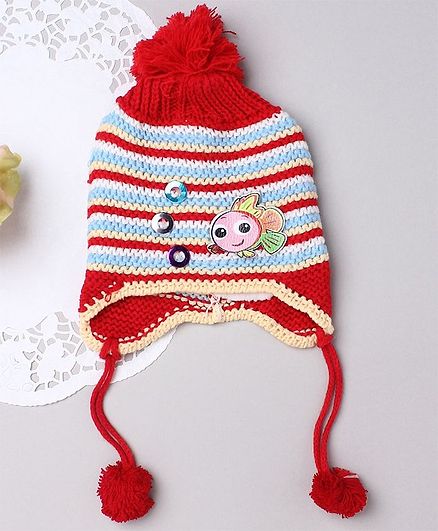 TMW Kids Striped Fish Detailed Stripe Pattern Cap - Red