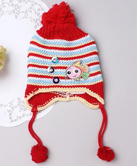 TMW Kids Striped Fish Detailed Stripe Pattern Cap - Red