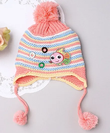 TMW Kids Striped Fish Detailed Stripe Pattern Cap - Light Peach
