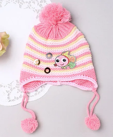 TMW Kids Striped Fish Detailed Stripe Pattern Cap - Light Pink