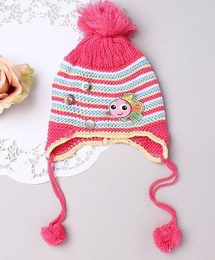TMW Kids Striped Fish Detailed Stripe Pattern Cap - Coral