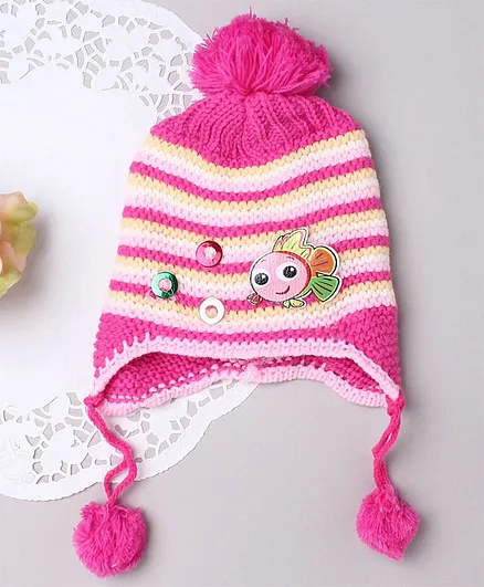 TMW Kids Striped Fish Detailed Stripe Pattern Cap - Pink
