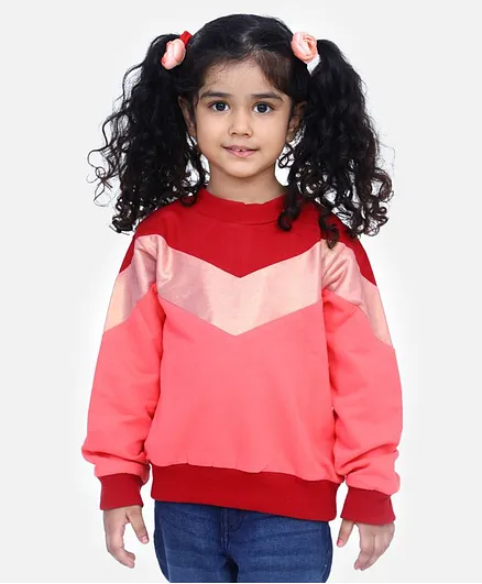 Lilpicks Couture Full Sleeves Colour Block Sweatshirt - Coral